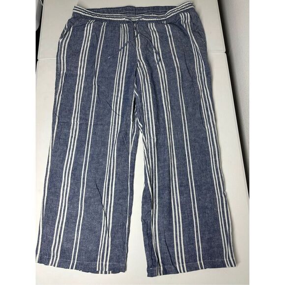 Old Navy Women’s Linen Blend Blue/White Striped Wide Leg" Pants Size XL - Picture 1 of 15